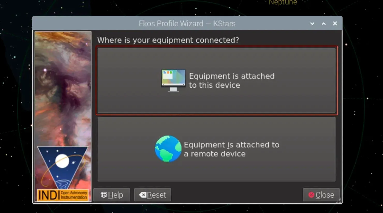  Select “Equipment is attached to this device”. 