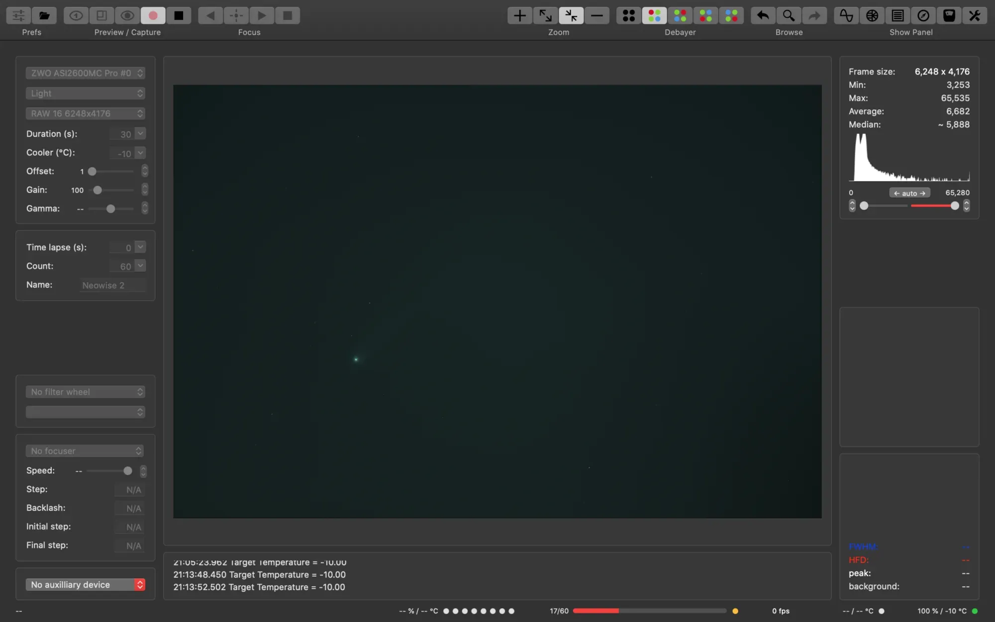  AstroImager with the comet in view, and taking a set of 60 30s frames. 