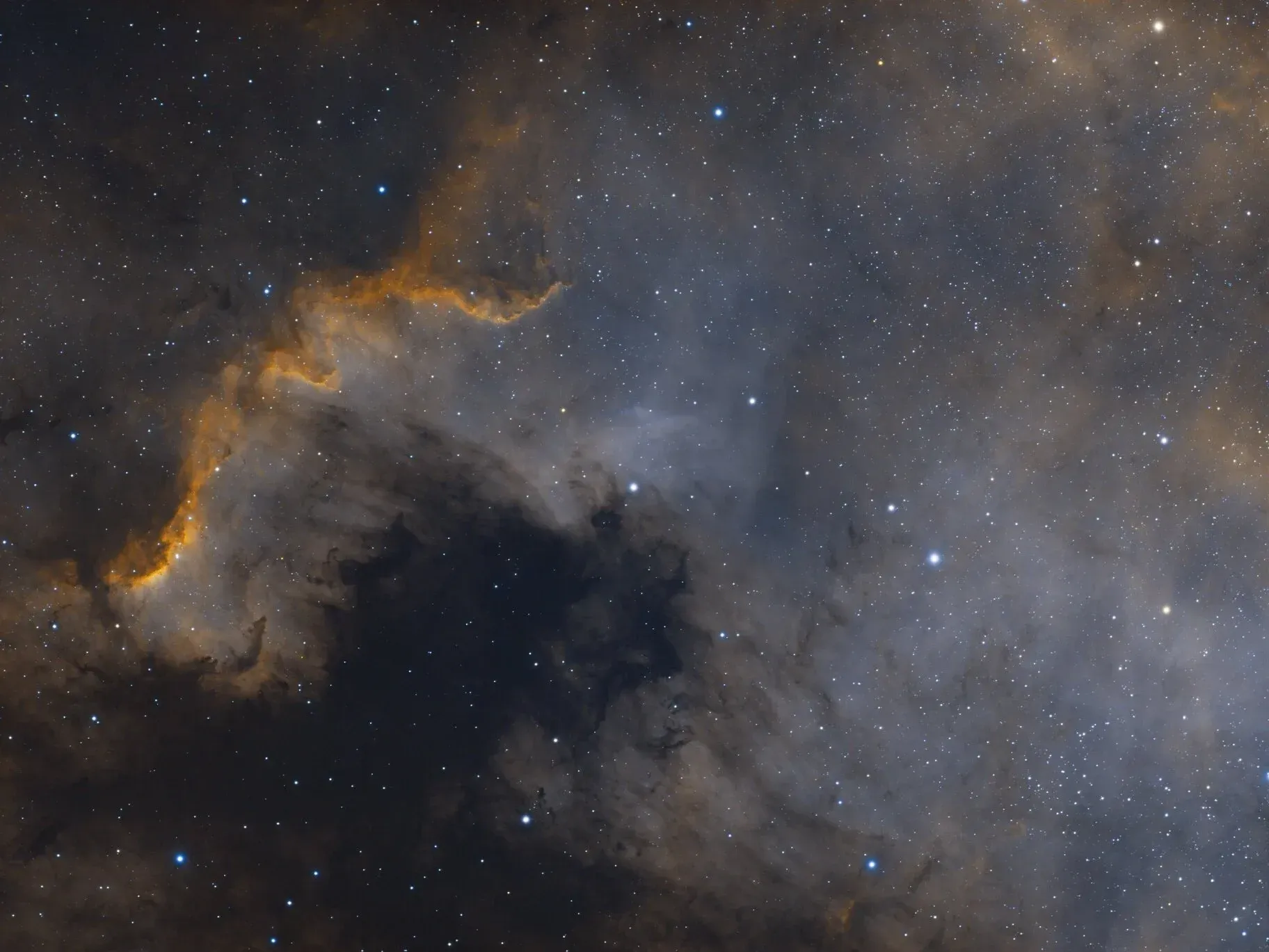  A mono only version of the same area shot on a true HA and OIII filter and the ZWO ASI1600MM-P camera. This was processed a little differently to present a different color combination, but the details are clearly better here, both from shooting mono, and from more integration time (close to 15 hours). 