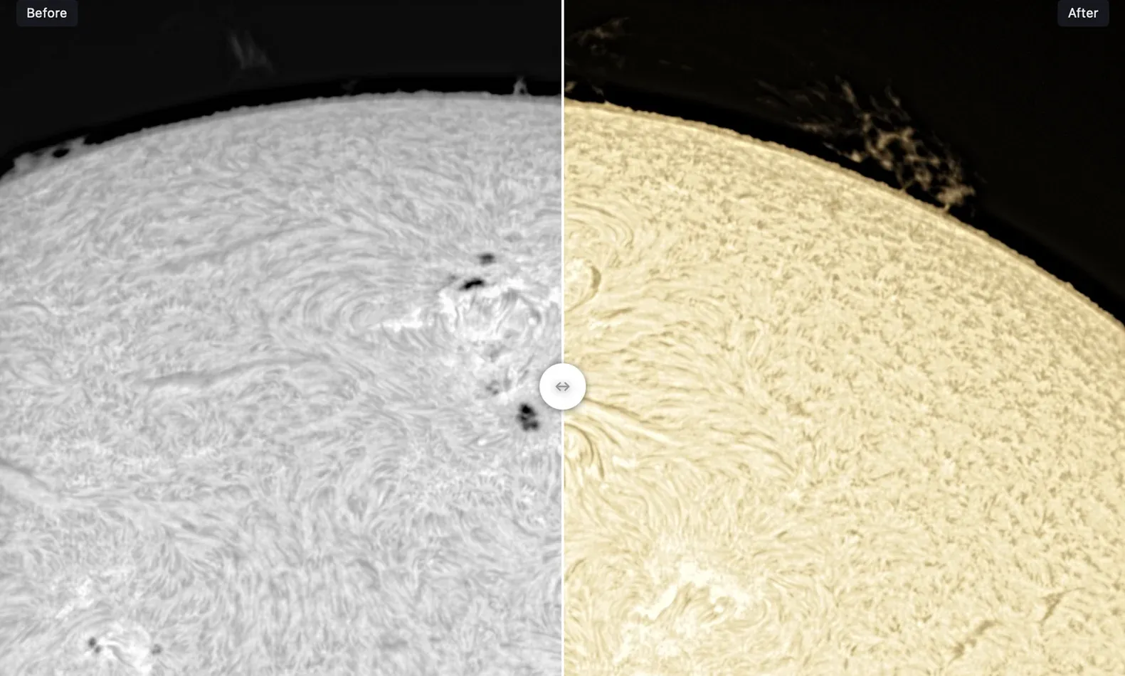 The Sun in gray and after the white light palette in Strata