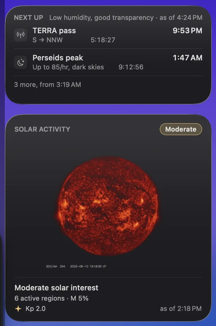 Transit's medium Next Up and large Solar widgets in full color