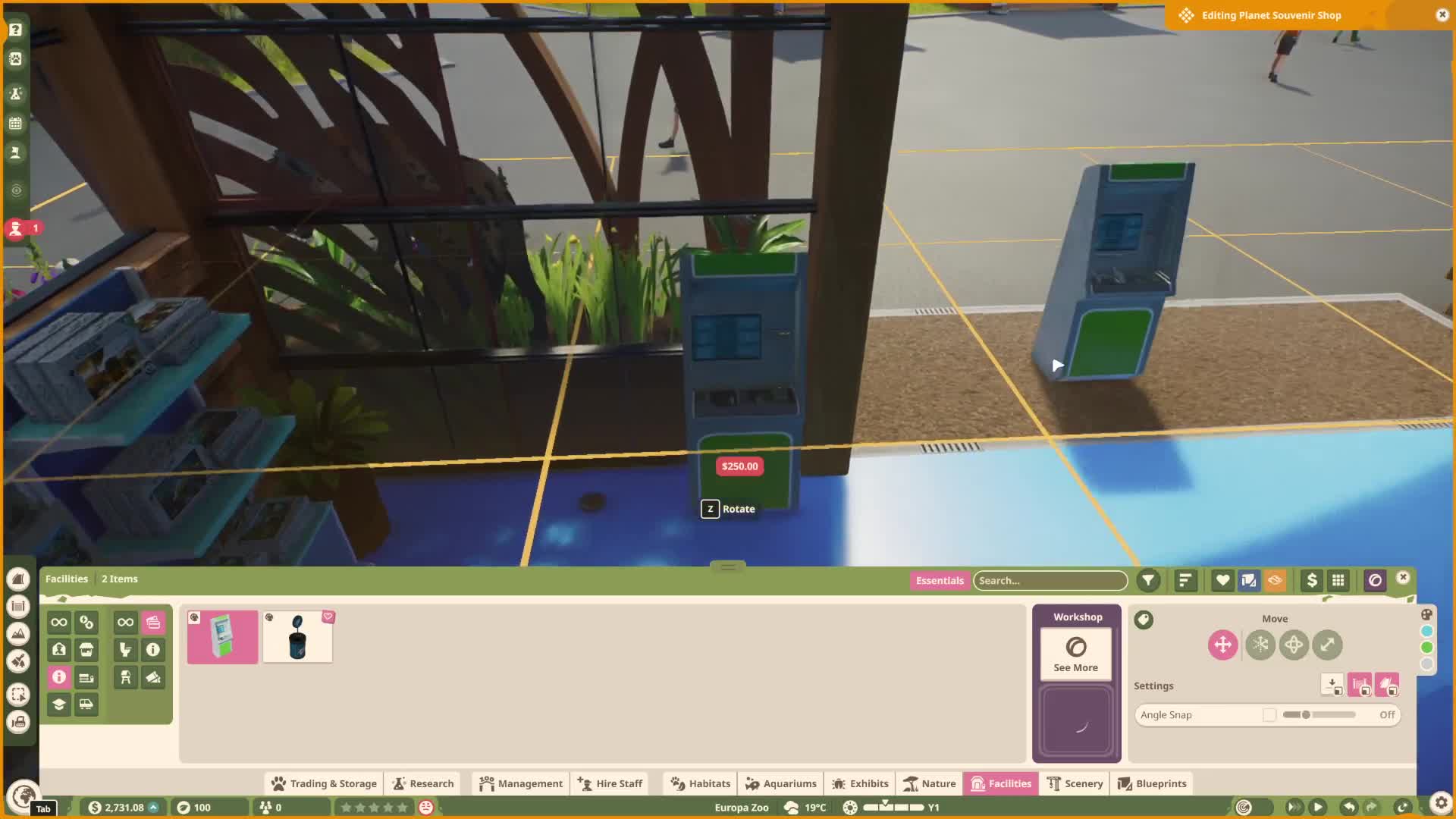 Souvenir shop in editing mode with interior merchandise displays visible