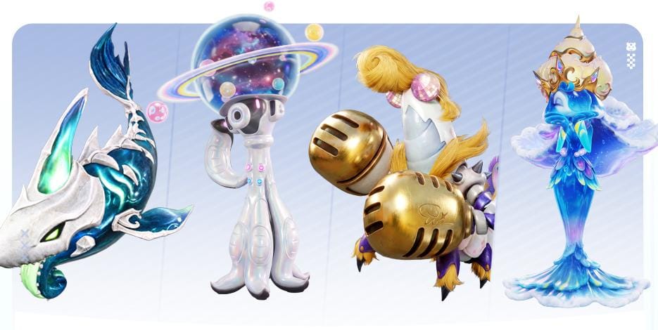 Prismana Whirlbite, Gachapus, Jabster and Sugartini, left to right, in the official Whisperwake Isles preview.