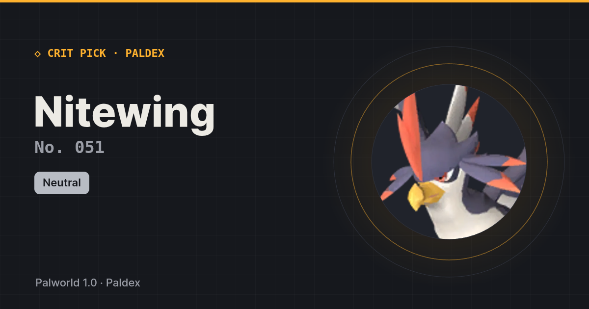 Nitewing — Palworld Paldeck No. 051, best early game Pal