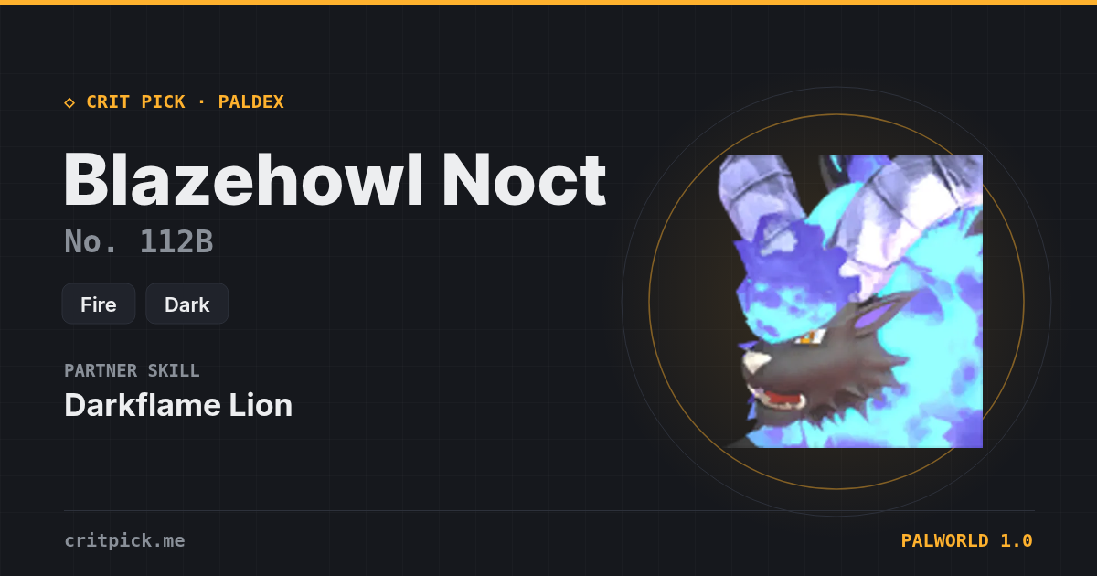 Blazehowl Noct — Palworld Paldeck No. 112B