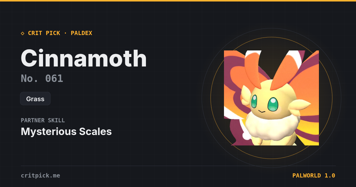 Cinnamoth — Palworld Paldeck No. 061