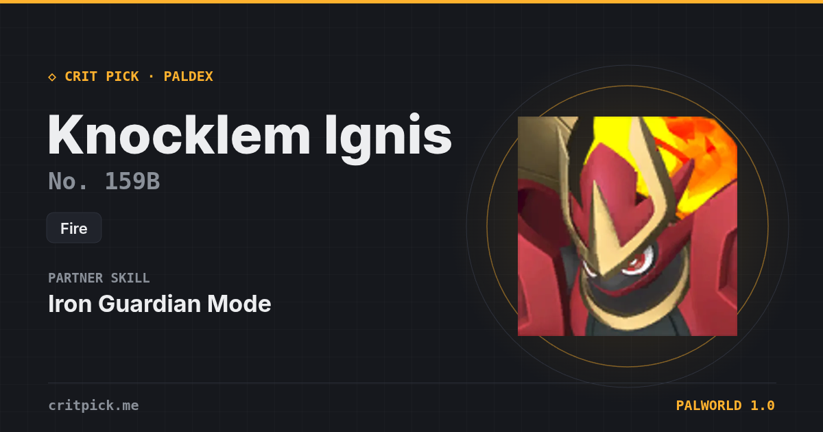 Knocklem Ignis — Palworld Paldeck No. 159B