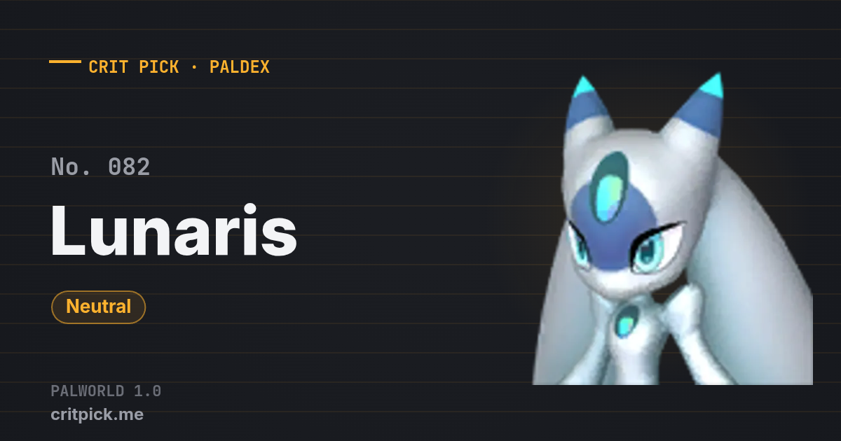 Lunaris — Palworld Paldeck No. 082 (Neutral) · Crit Pick