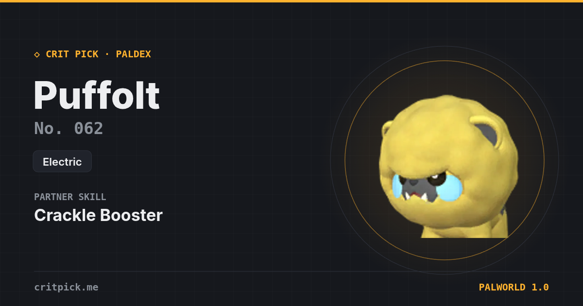 Puffolt — Palworld Paldeck No. 062