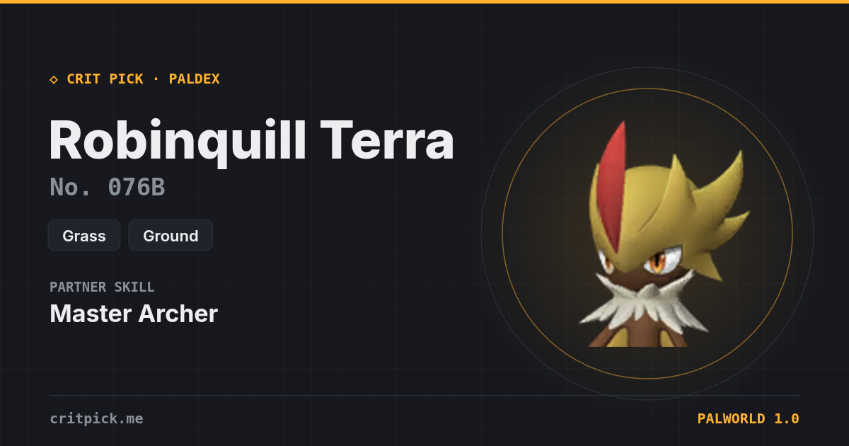 Robinquill Terra — Palworld Paldeck No. 076B