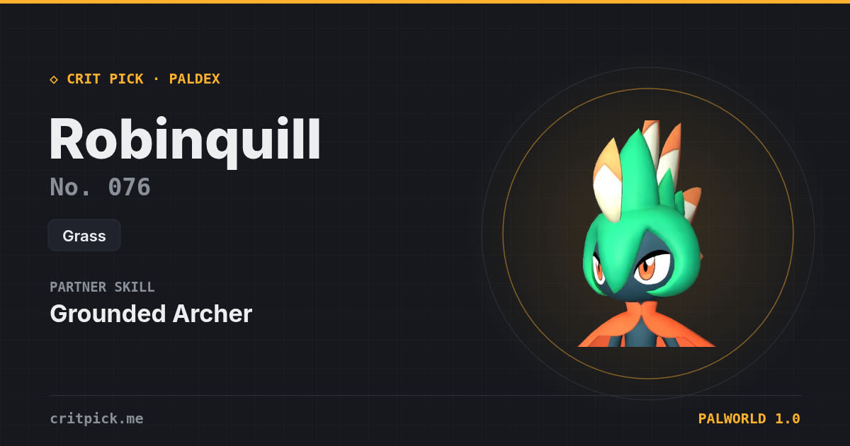 Robinquill — Palworld Paldeck No. 076
