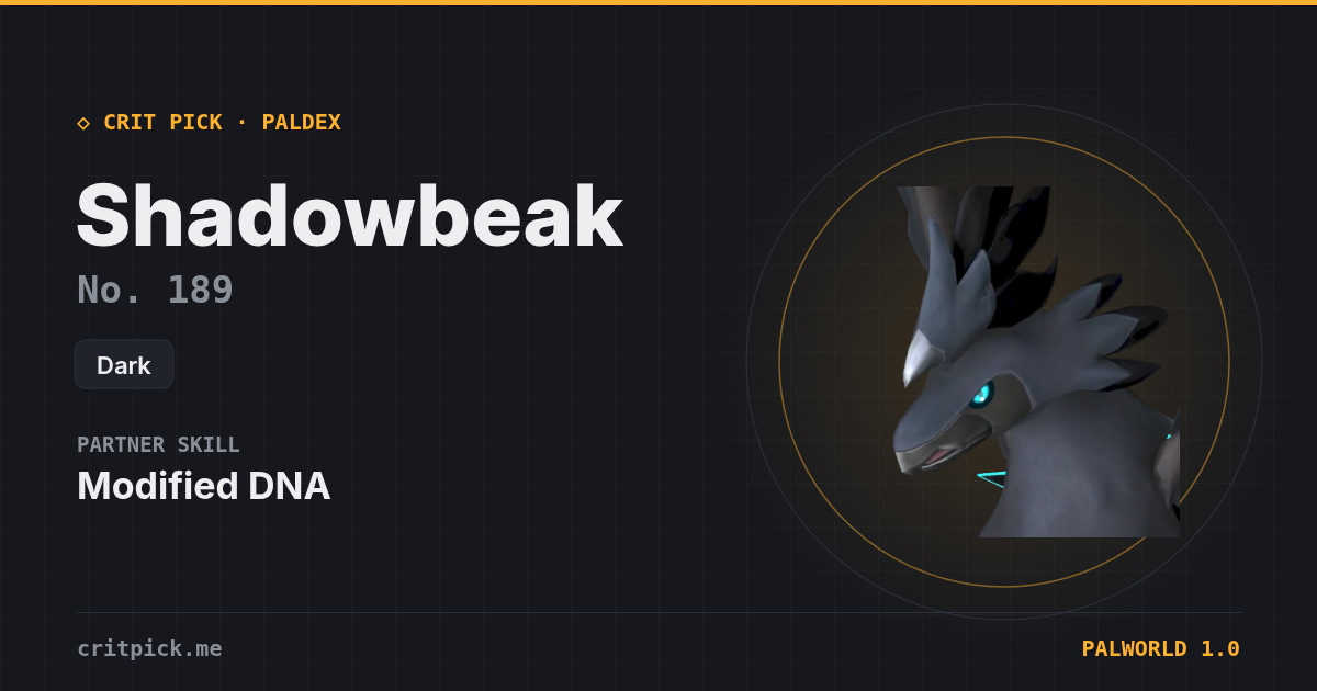 Shadowbeak — Palworld Paldeck No. 189