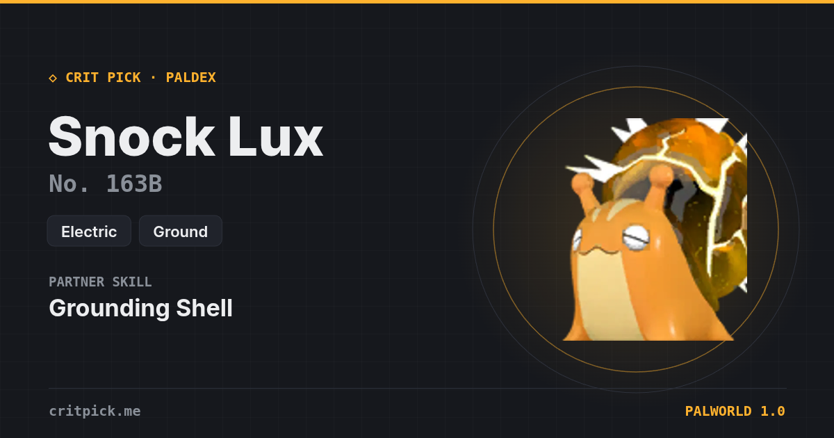 Snock Lux — Palworld Paldeck No. 163B