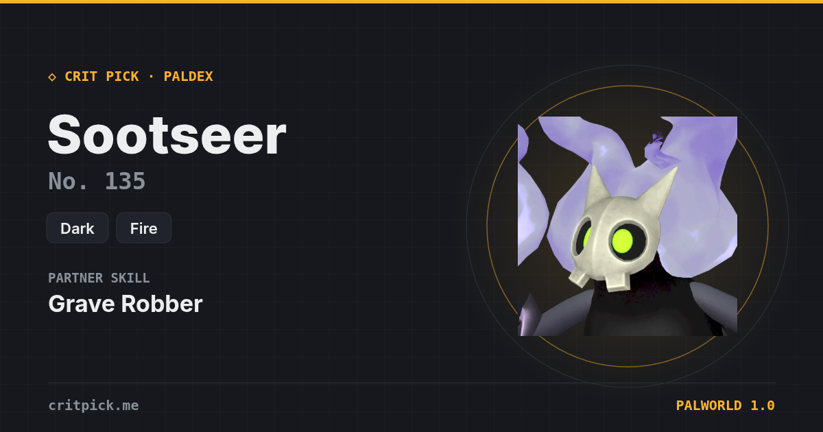 Sootseer — Palworld Paldeck No. 135