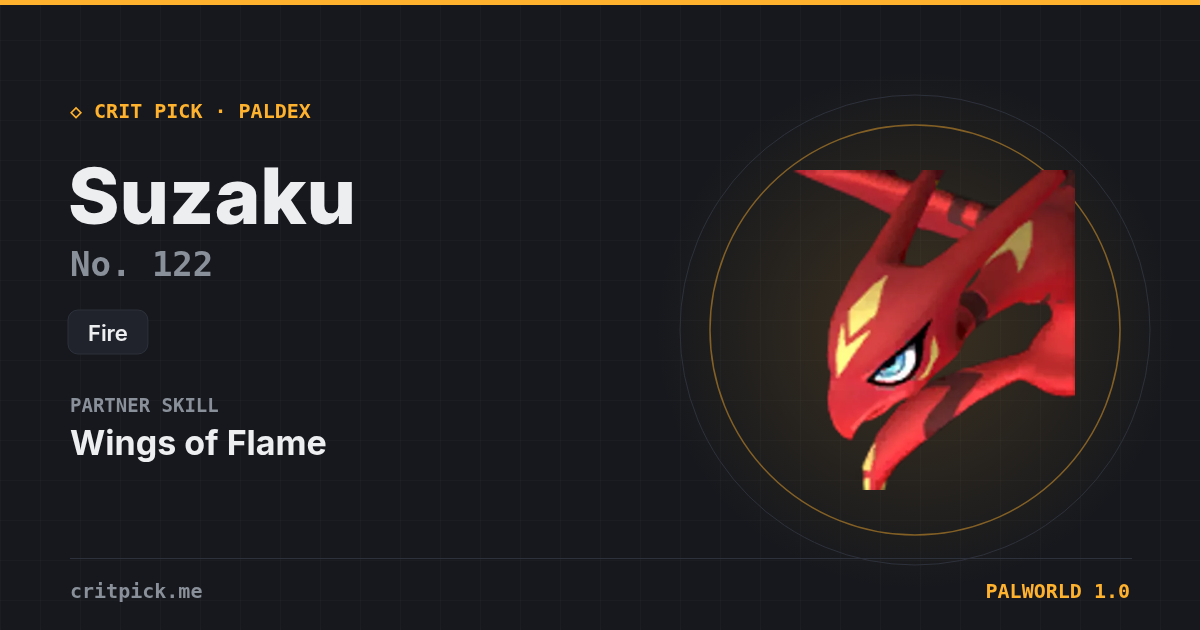 Suzaku — Palworld Paldeck No. 122