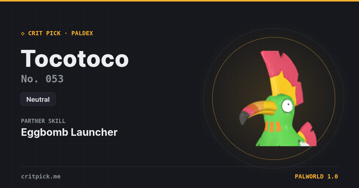 Tocotoco — Palworld Paldeck No. 053