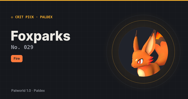 Foxparks — Palworld Paldeck No. 029, best early game Pal