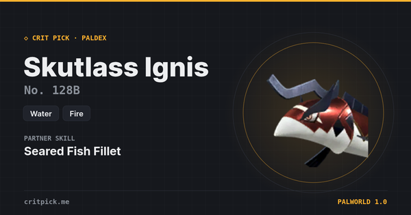 Skutlass Ignis — Palworld Paldeck No. 128B