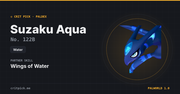 Suzaku Aqua — Palworld Paldeck No. 122B