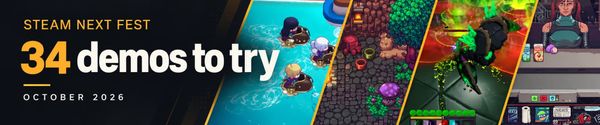 Steam Next Fest October 2026: 34 demos to try, with a four-game collage of World of Slime, Emberville, Sil and the Fading World, and Probably Stolen.