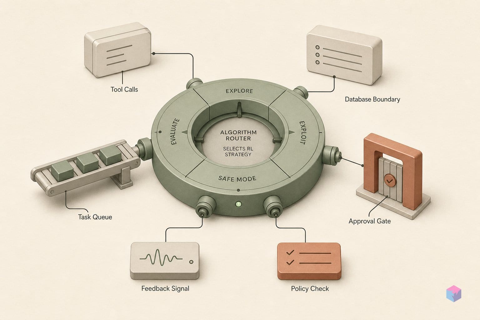 You don't pick the RL algorithm — SIA's Feedback loop does