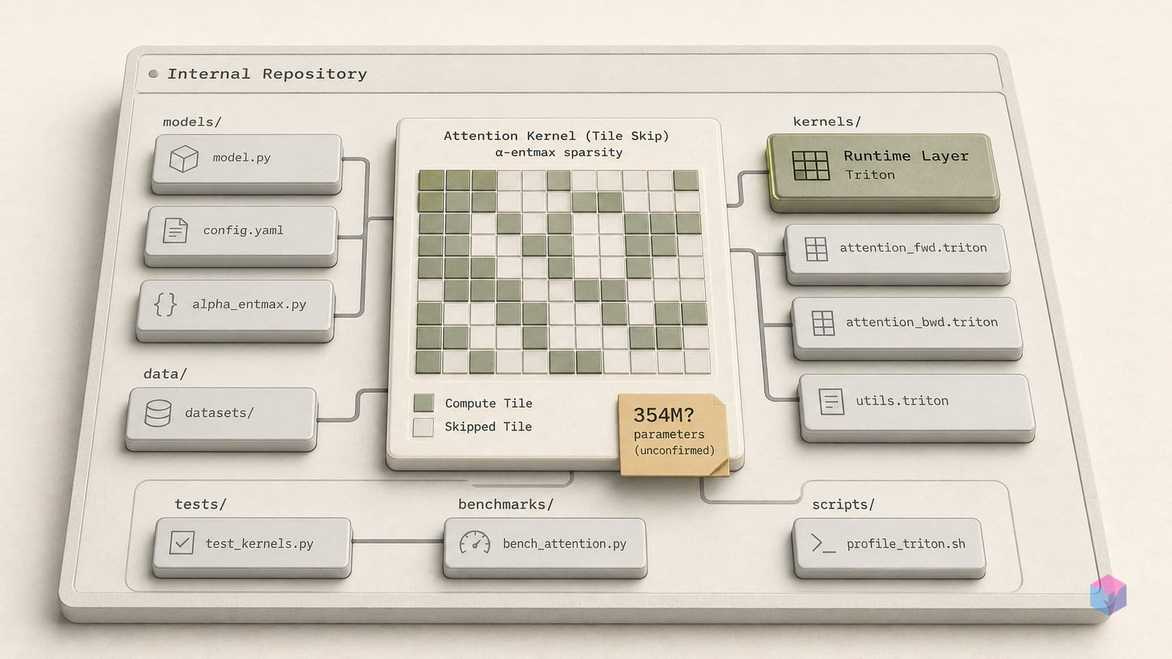 α-entmax tile-skips what softmax can't; 354M unconfirmed