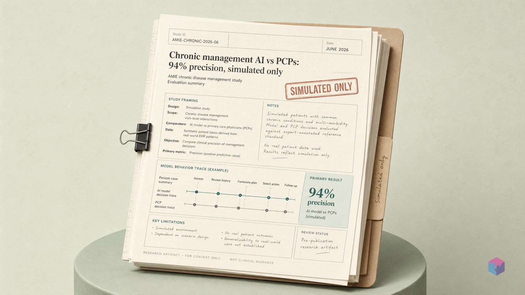 Chronic management AI vs PCPs: 94% precision, simulated only