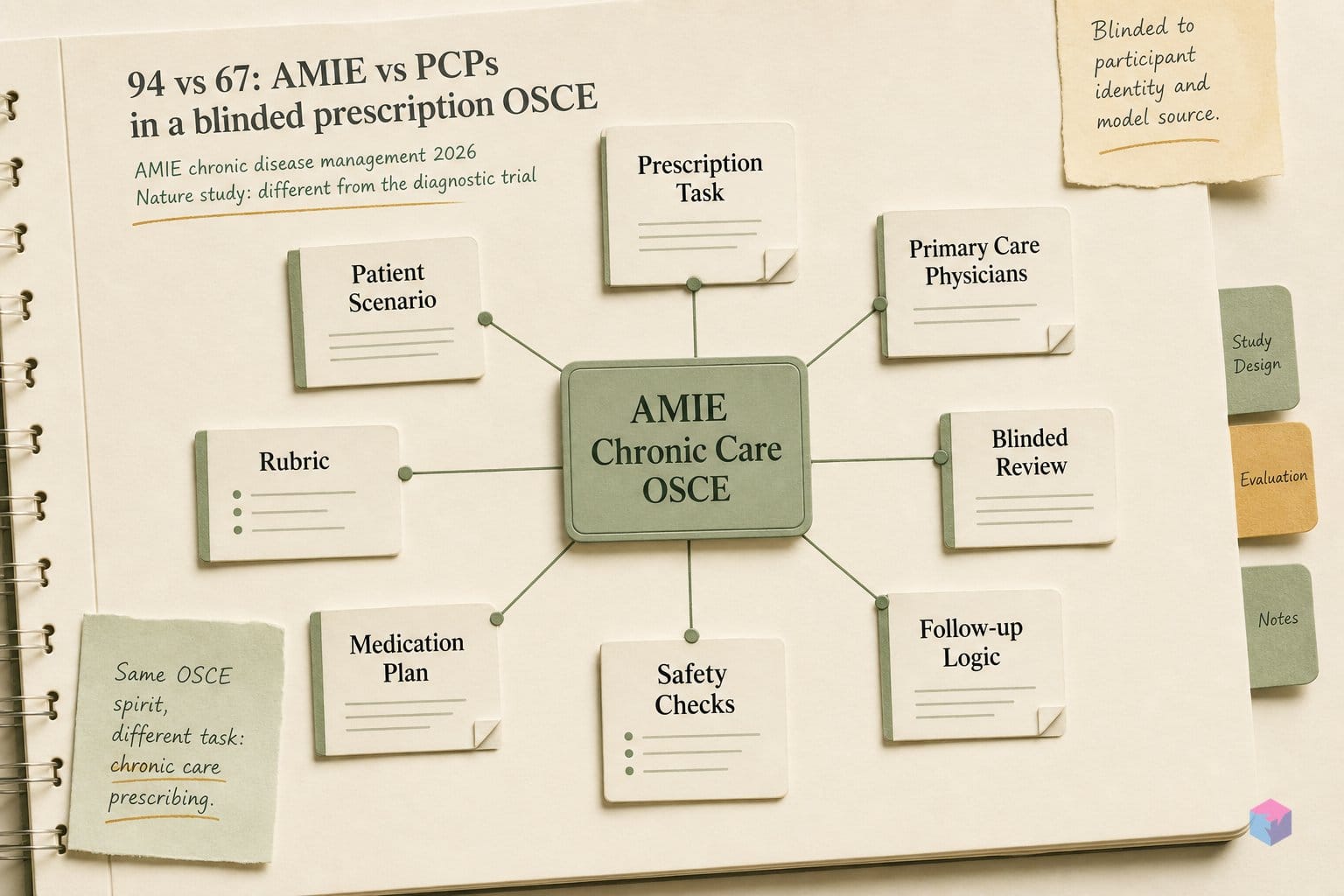 94 vs 67: AMIE vs PCPs in a blinded prescription OSCE