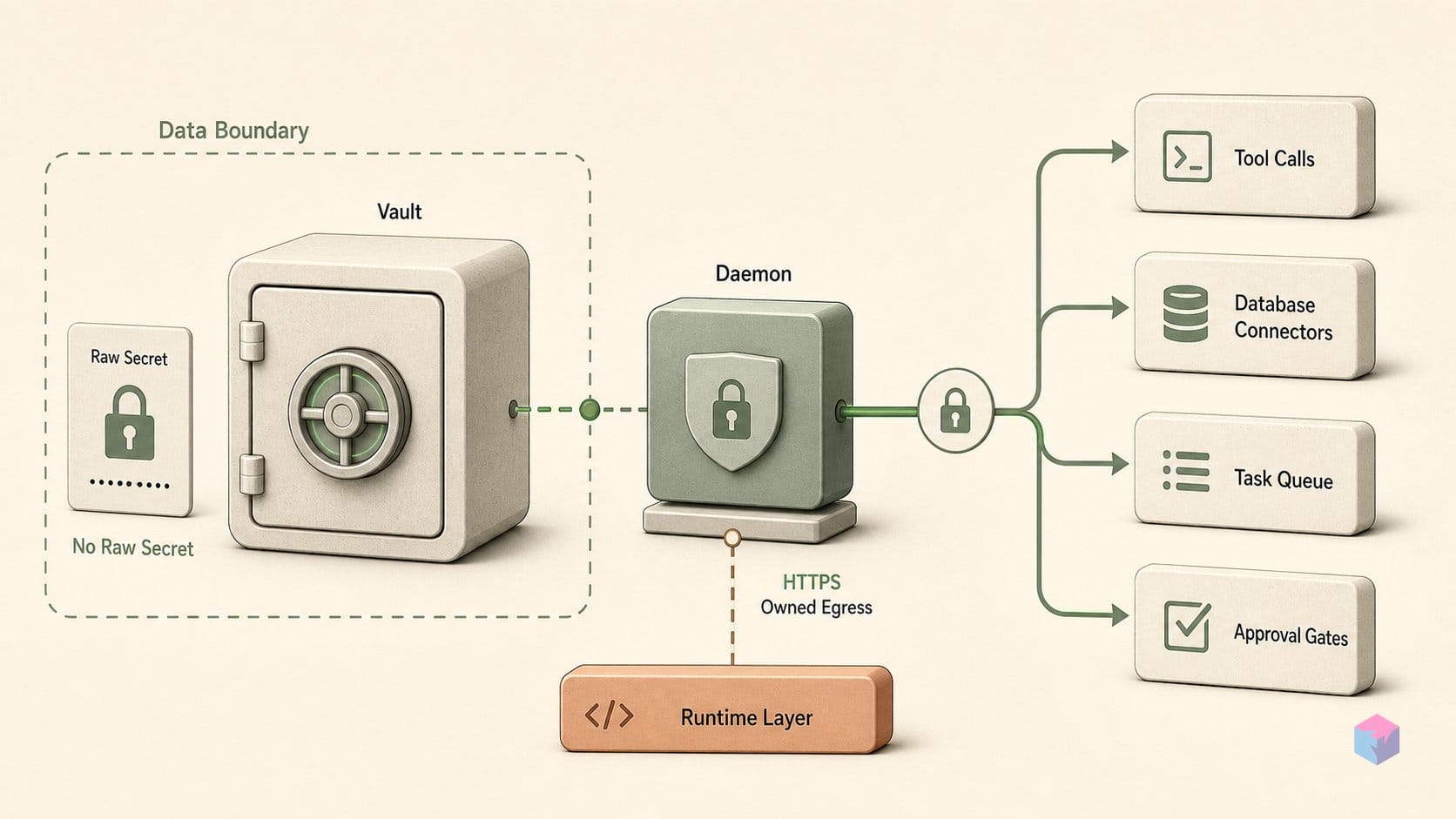 Cloak's daemon owns the HTTPS — raw vault values never exit