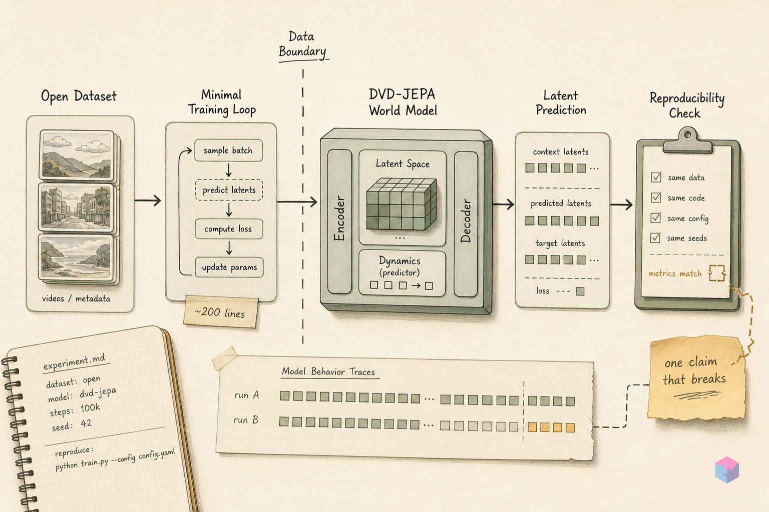 DVD-JEPA in 500 lines — one claim that breaks