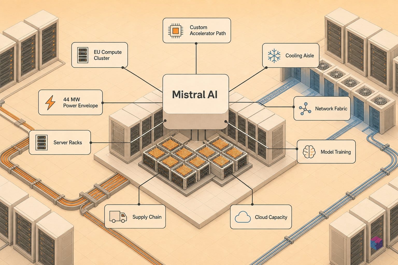 Mistral's chip ambition: conditional. Its EU cluster: 44 MW.