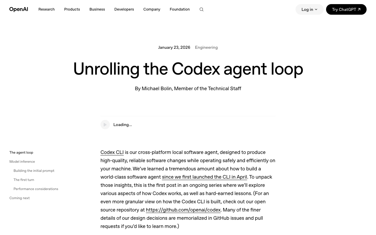 Screenshot of https://openai.com/index/unrolling-the-codex-agent-loop/
