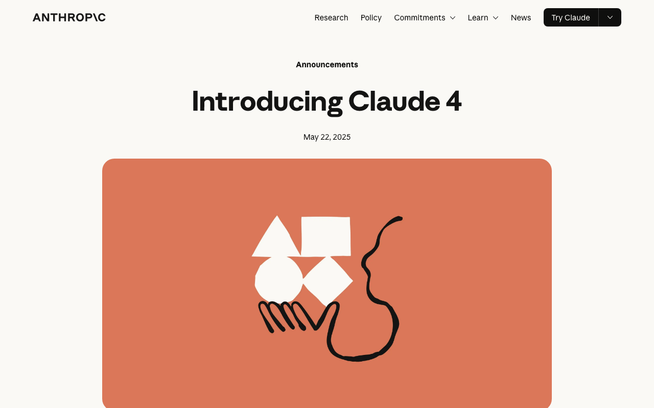 Screenshot of https://www.anthropic.com/news/claude-4