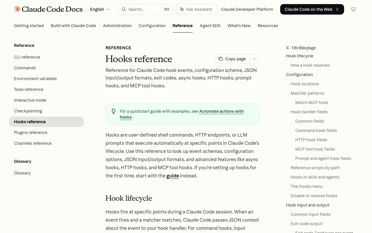 Screenshot of https://code.claude.com/docs/en/hooks
