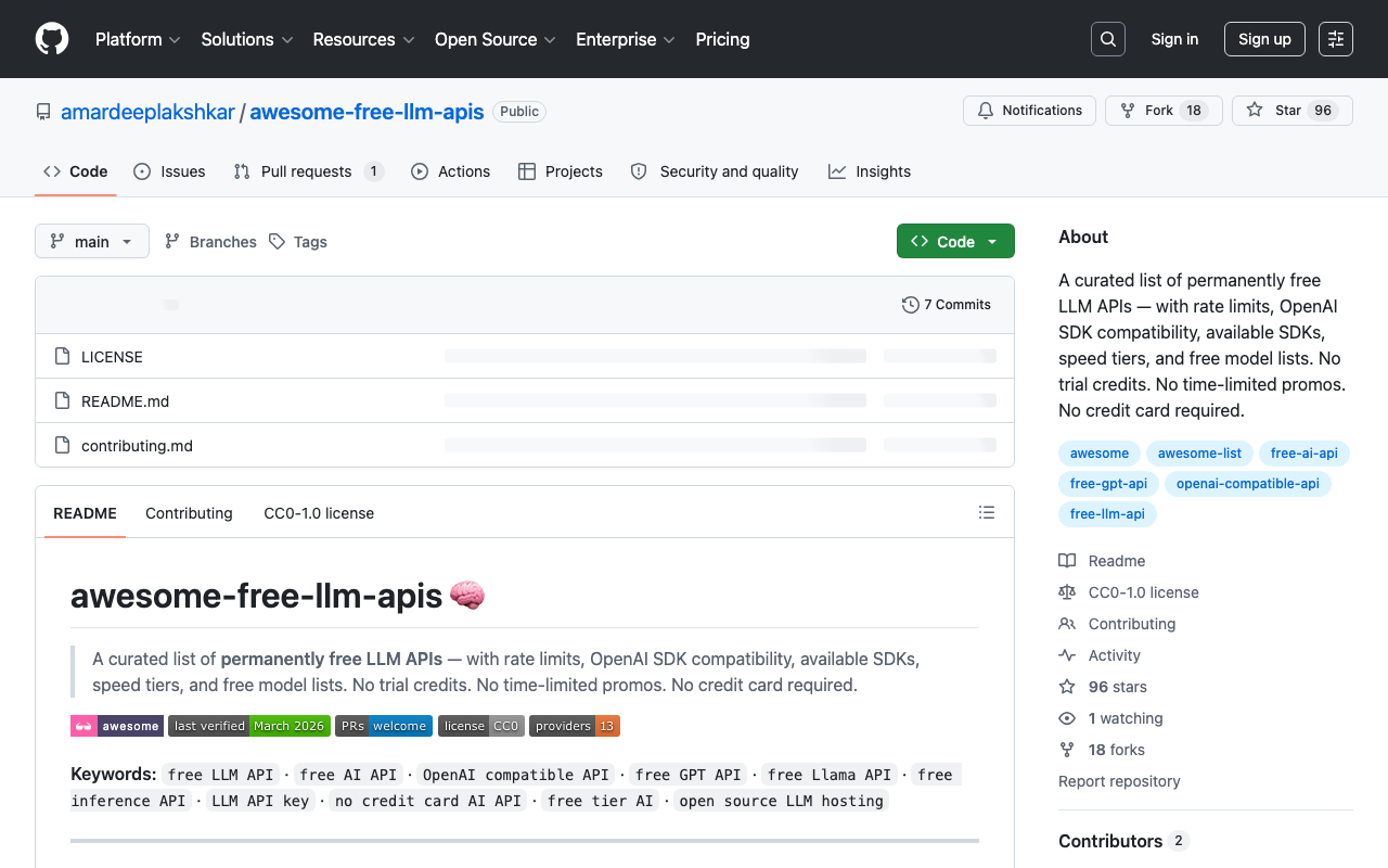 Screenshot of https://github.com/amardeeplakshkar/awesome-free-llm-apis