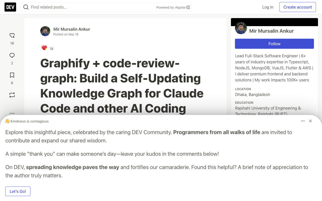 Screenshot of https://dev.to/mir_mursalin_ankur/graphify-code-review-graph-build-a-self-updating-knowledge-graph-for-claude-code-and-other-ai-j1m
