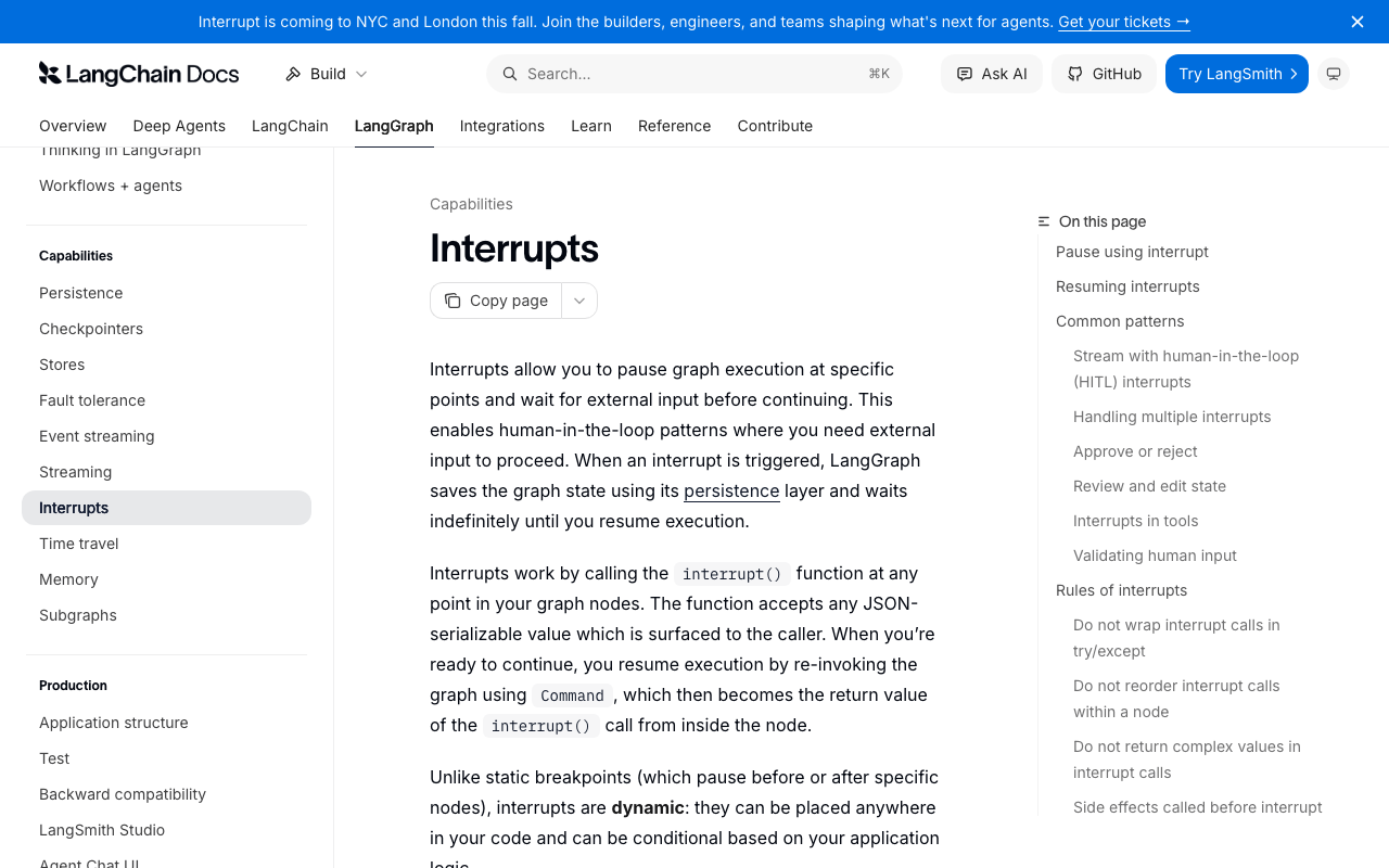 Screenshot of https://docs.langchain.com/oss/python/langgraph/interrupts