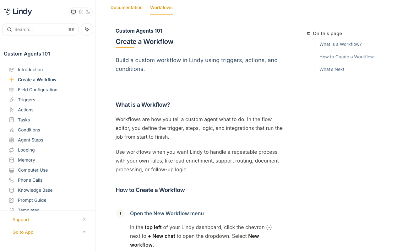 Screenshot of https://docs.lindy.ai/fundamentals/lindy-101/create-agent