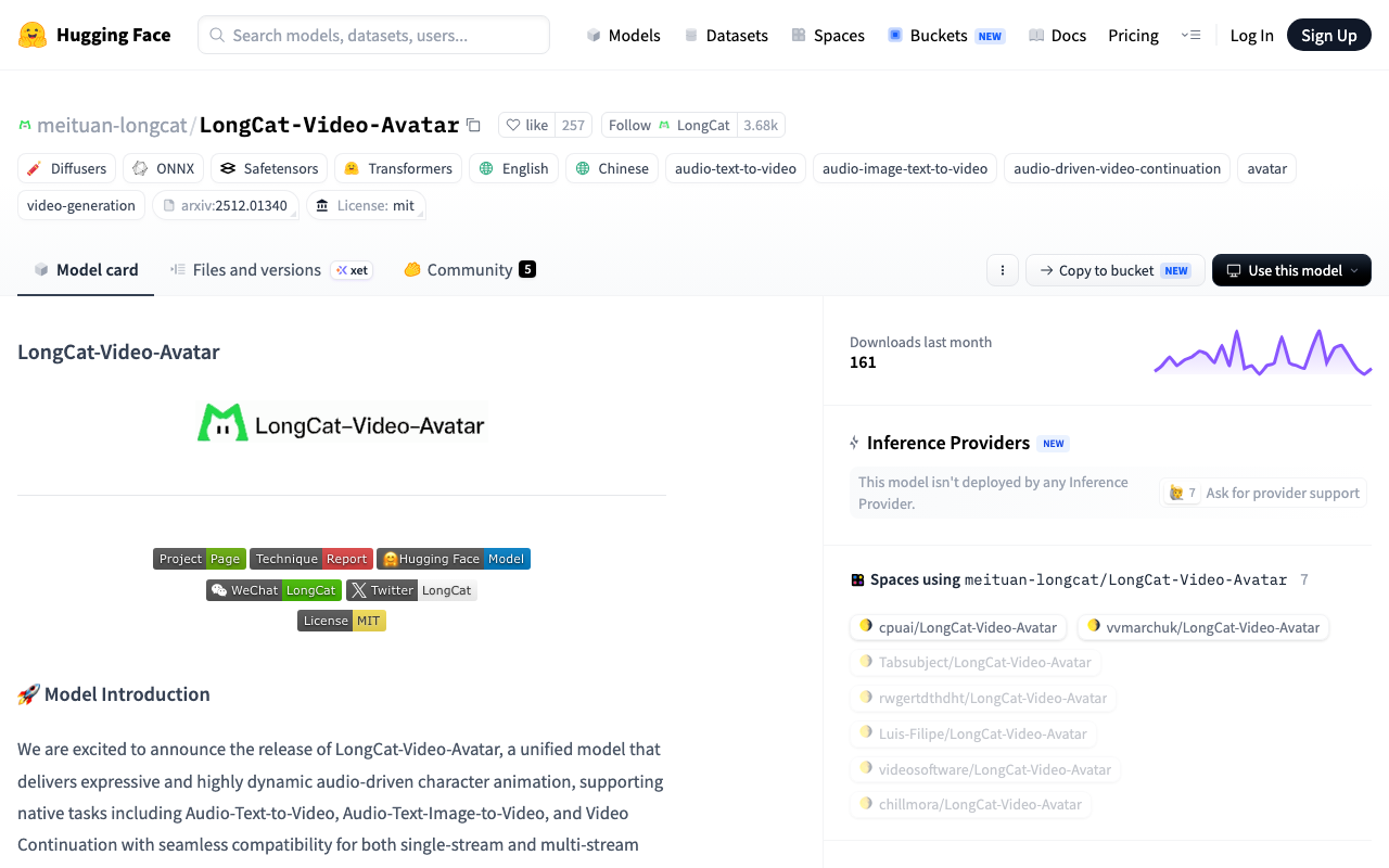 Screenshot of https://huggingface.co/meituan-longcat/LongCat-Video-Avatar