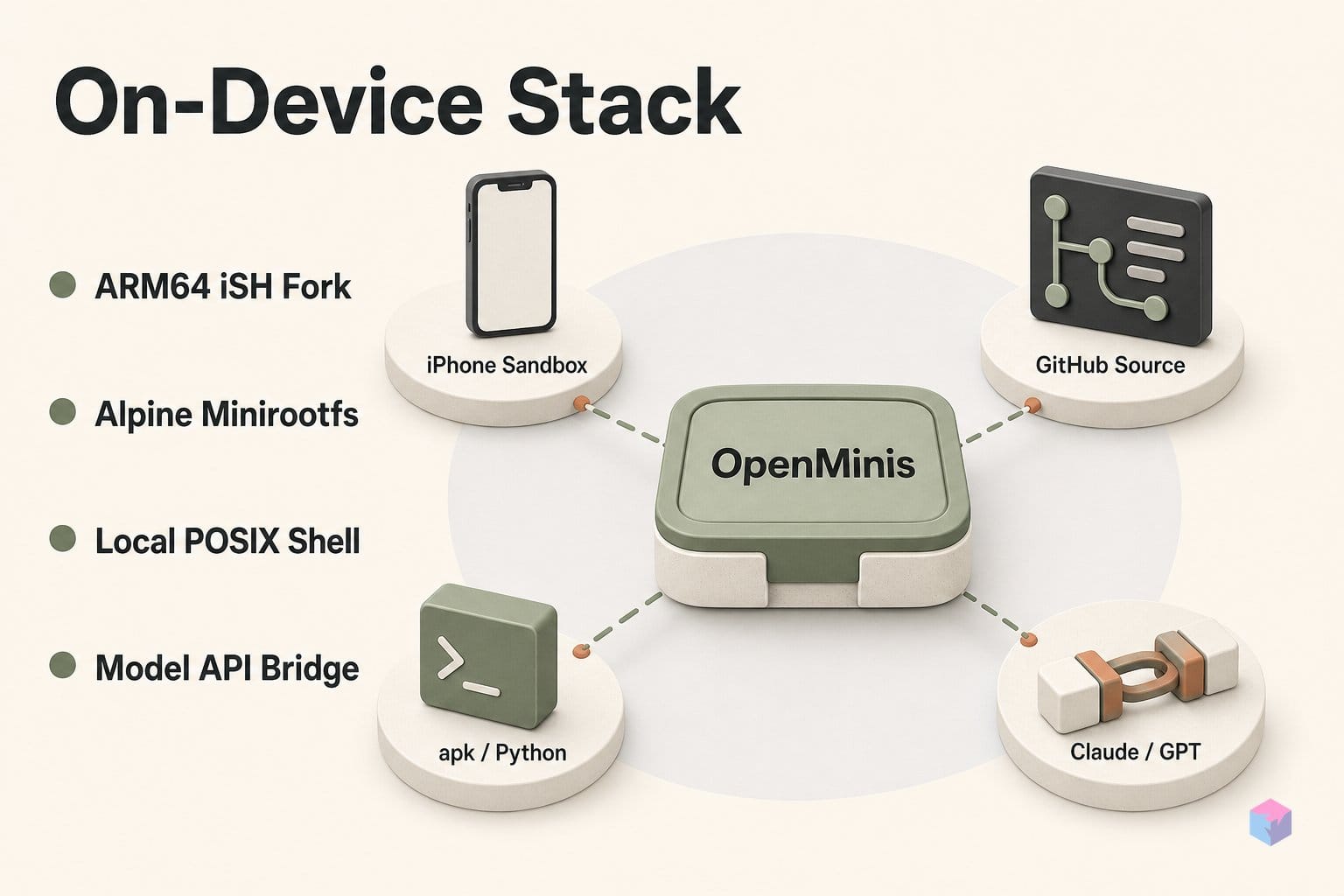 What OpenMinis Packs: ARM64 iSH Fork, PRoot, and iPhone API Bridging