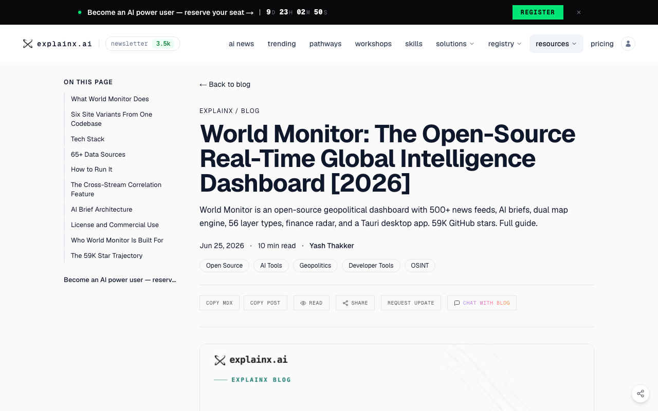 Screenshot of https://www.explainx.ai/blog/worldmonitor-open-source-global-intelligence-dashboard-2026