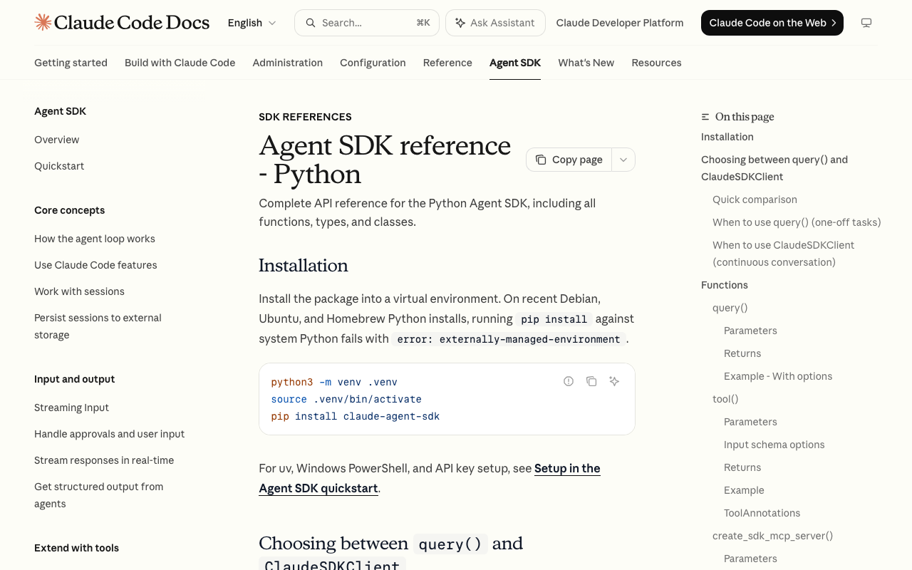 Screenshot of https://code.claude.com/docs/en/agent-sdk/python