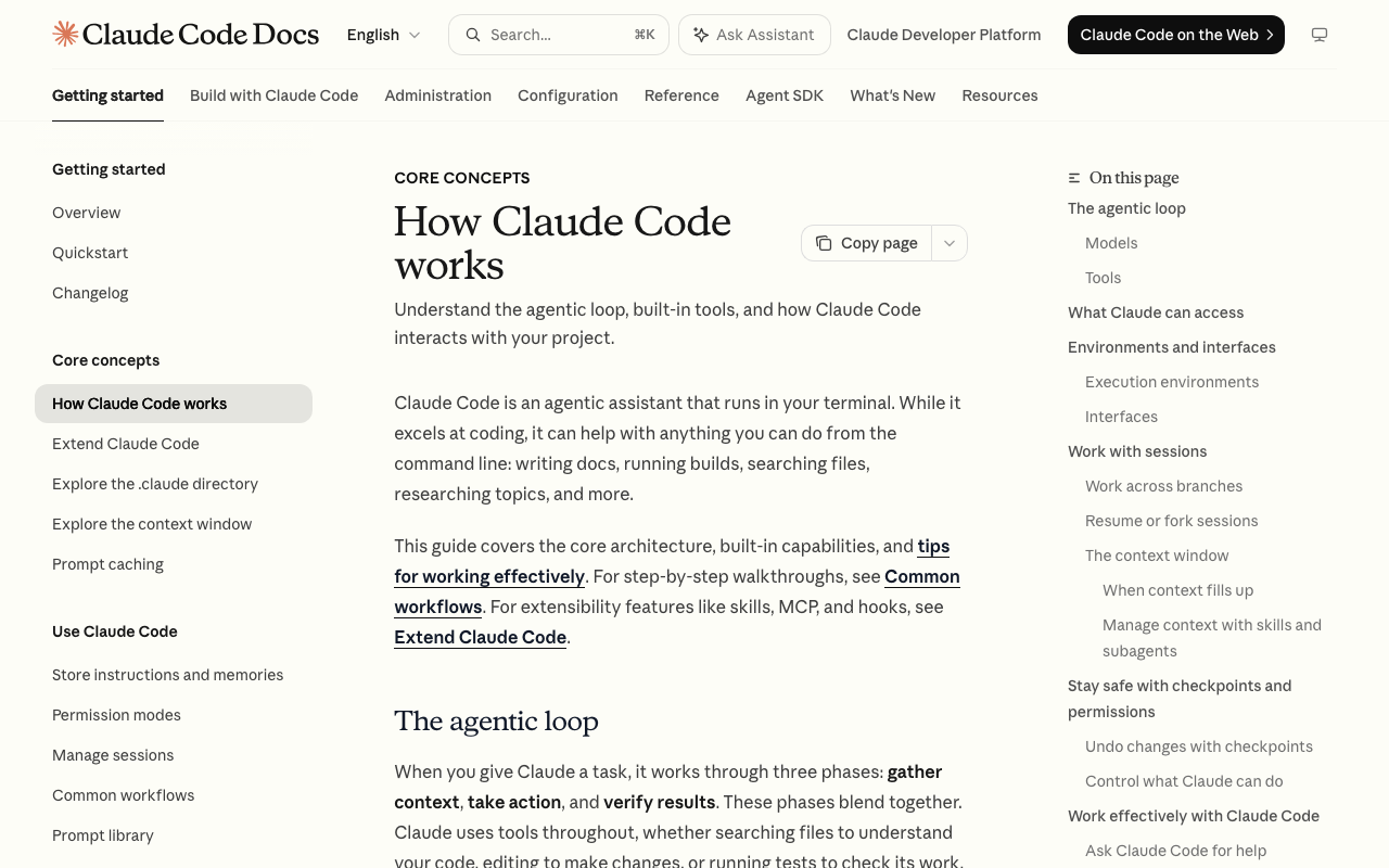 Screenshot of https://code.claude.com/docs/en/how-claude-code-works