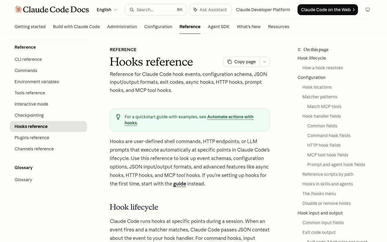 Screenshot of https://code.claude.com/docs/en/hooks