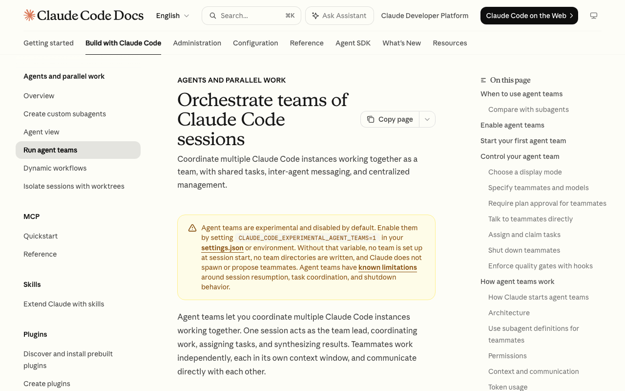 Screenshot of https://code.claude.com/docs/en/agent-teams