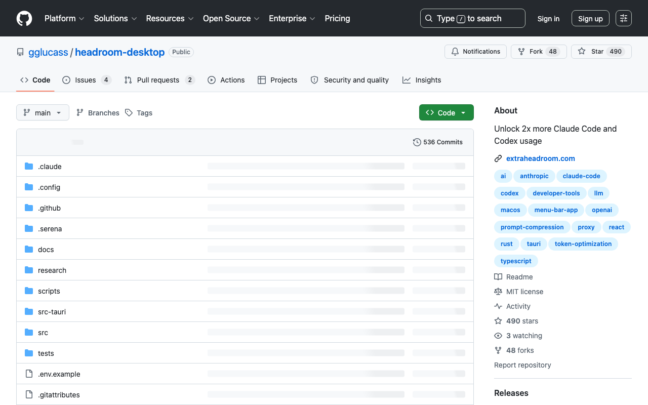 Screenshot of https://github.com/gglucass/headroom-desktop