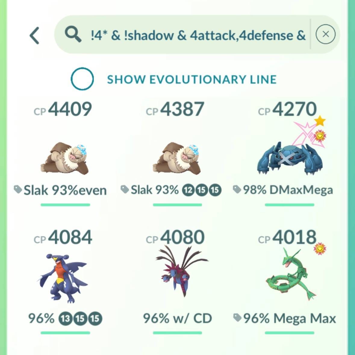 A screenshot of Pokémon being searched in Pokémon Go.