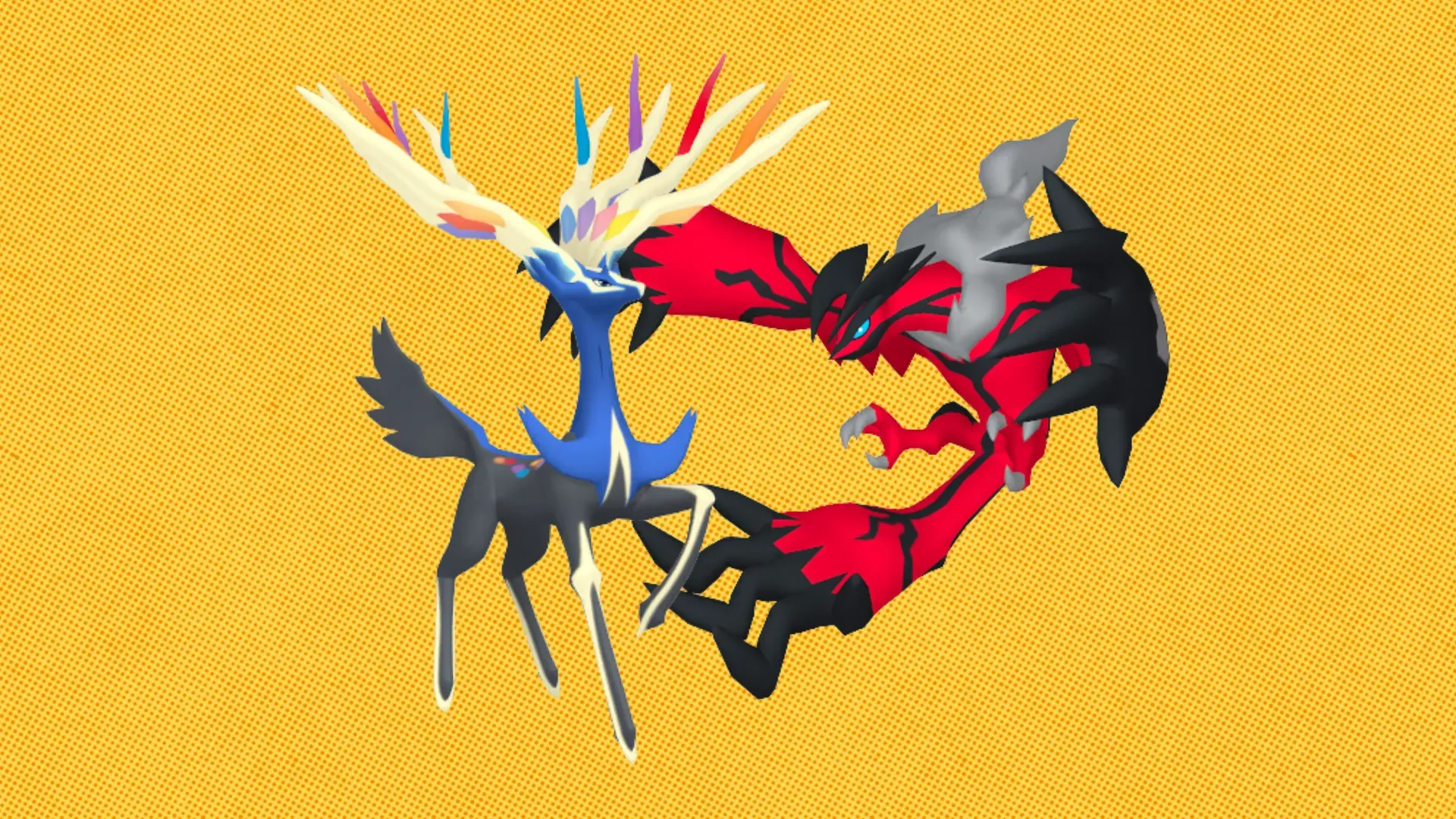 Xerneas and Yveltal on a textured background.