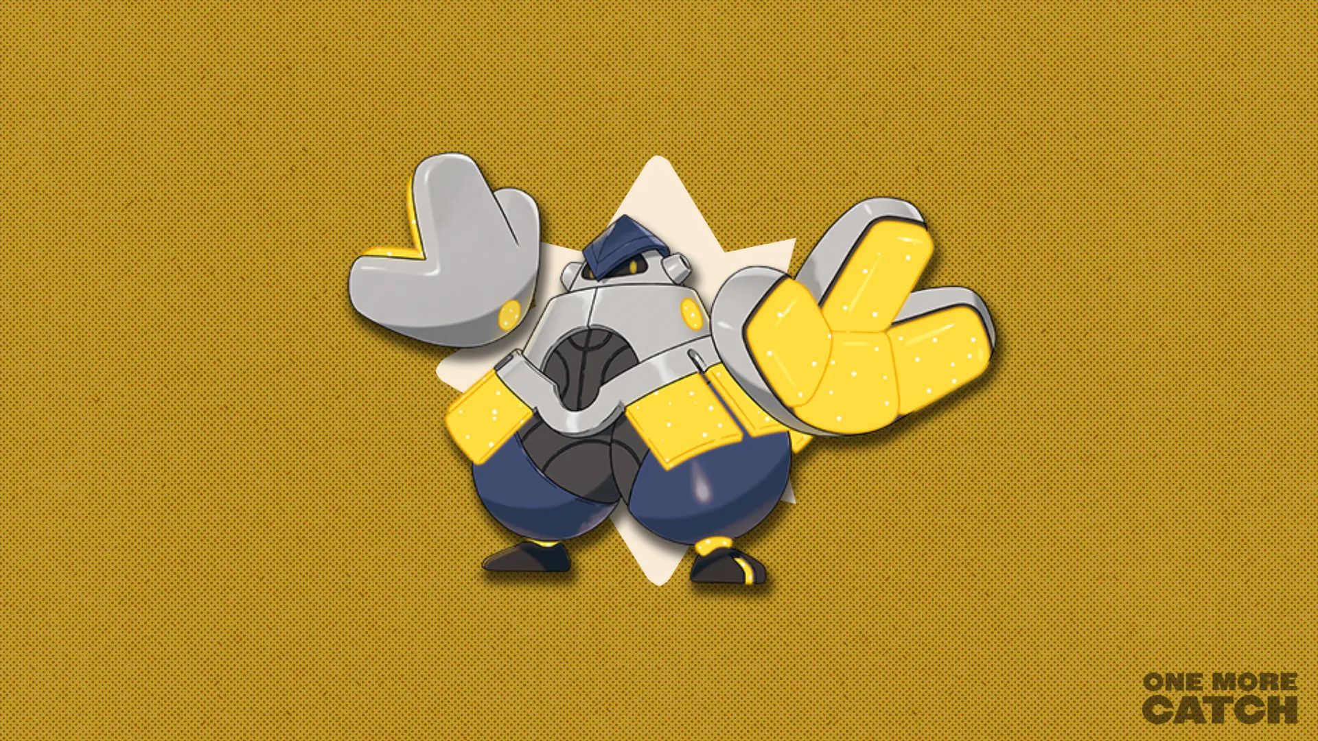 Iron Hands in front of a polygonal shape and a textured background.