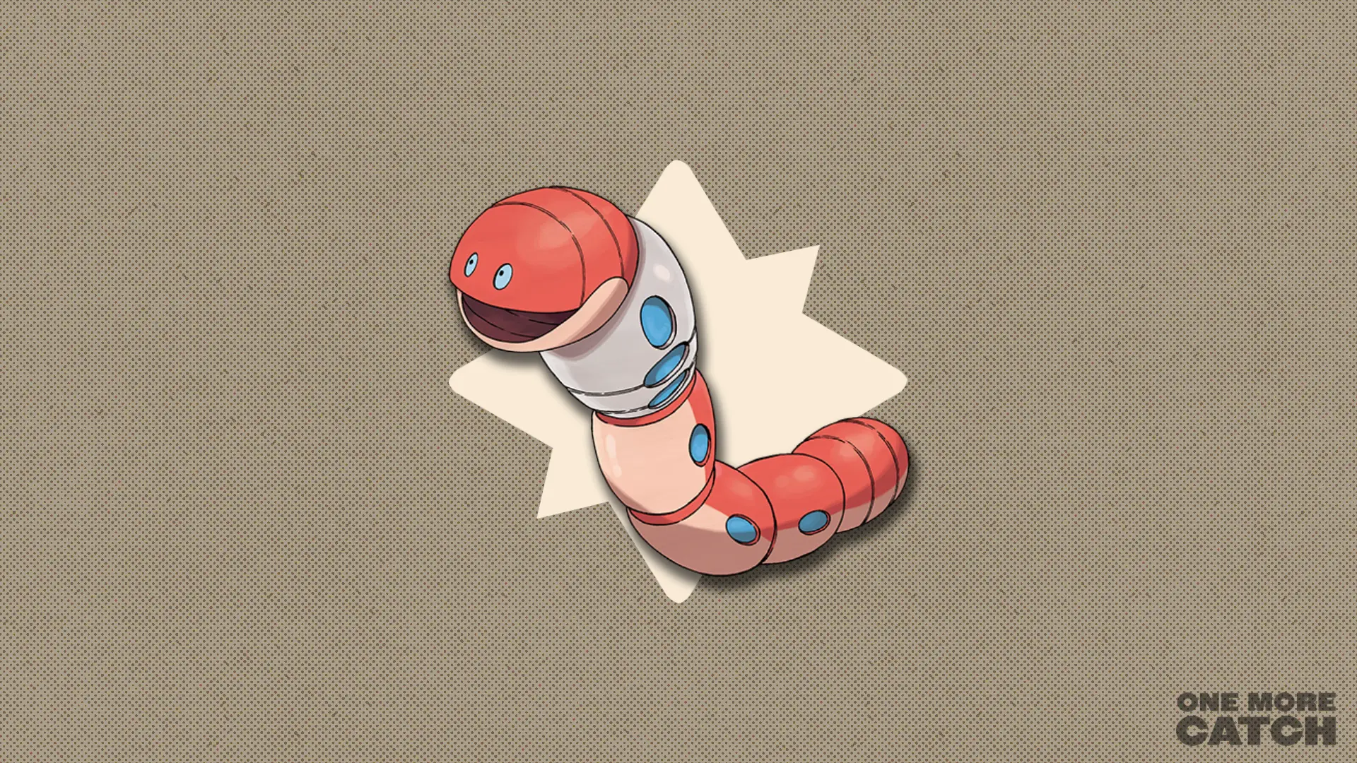 Orthworm in front of a polygonal shape and a textured background.